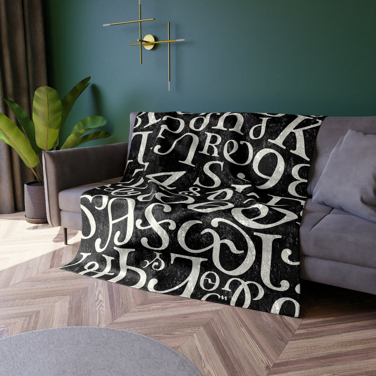 Black and White Syllabary - Crushed Velvet Blanket