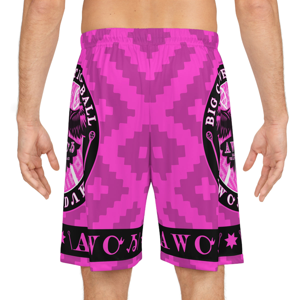 Pink Pickleball Shorts — Big Cove Awoh Logo All-Over Print