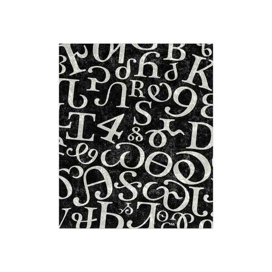 Black and White Syllabary - Crushed Velvet Blanket