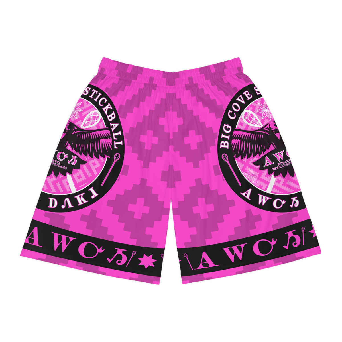 Pink Pickleball Shorts — Big Cove Awoh Logo All-Over Print