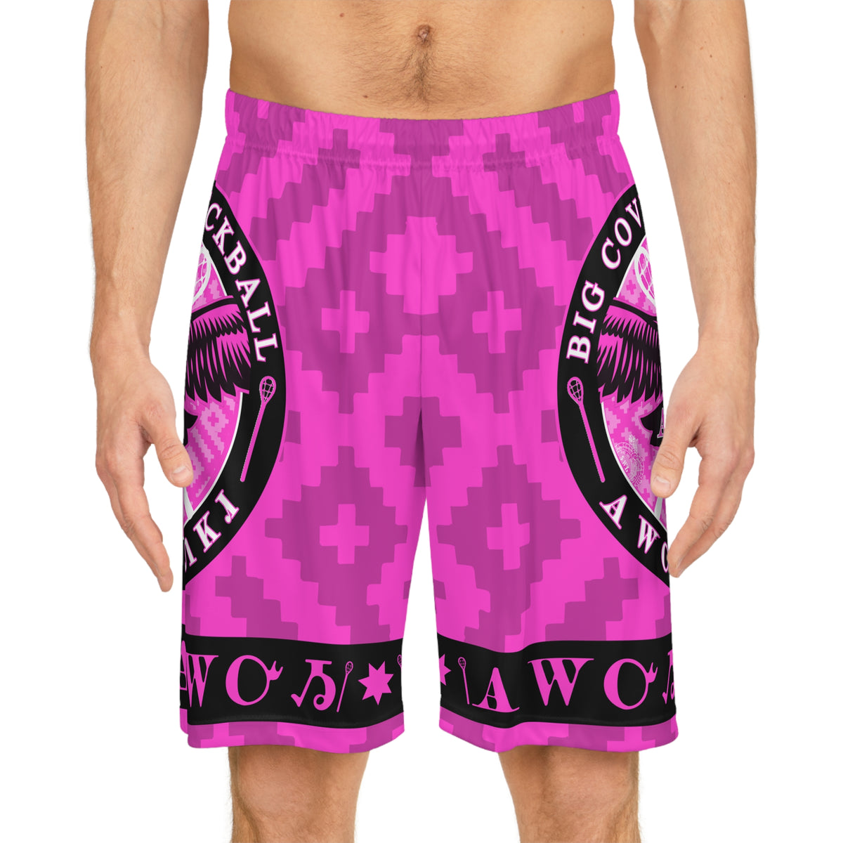 Pink Pickleball Shorts — Big Cove Awoh Logo All-Over Print