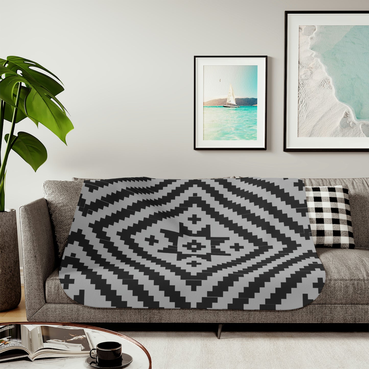 Gray Noonday Sun Sherpa Blanket